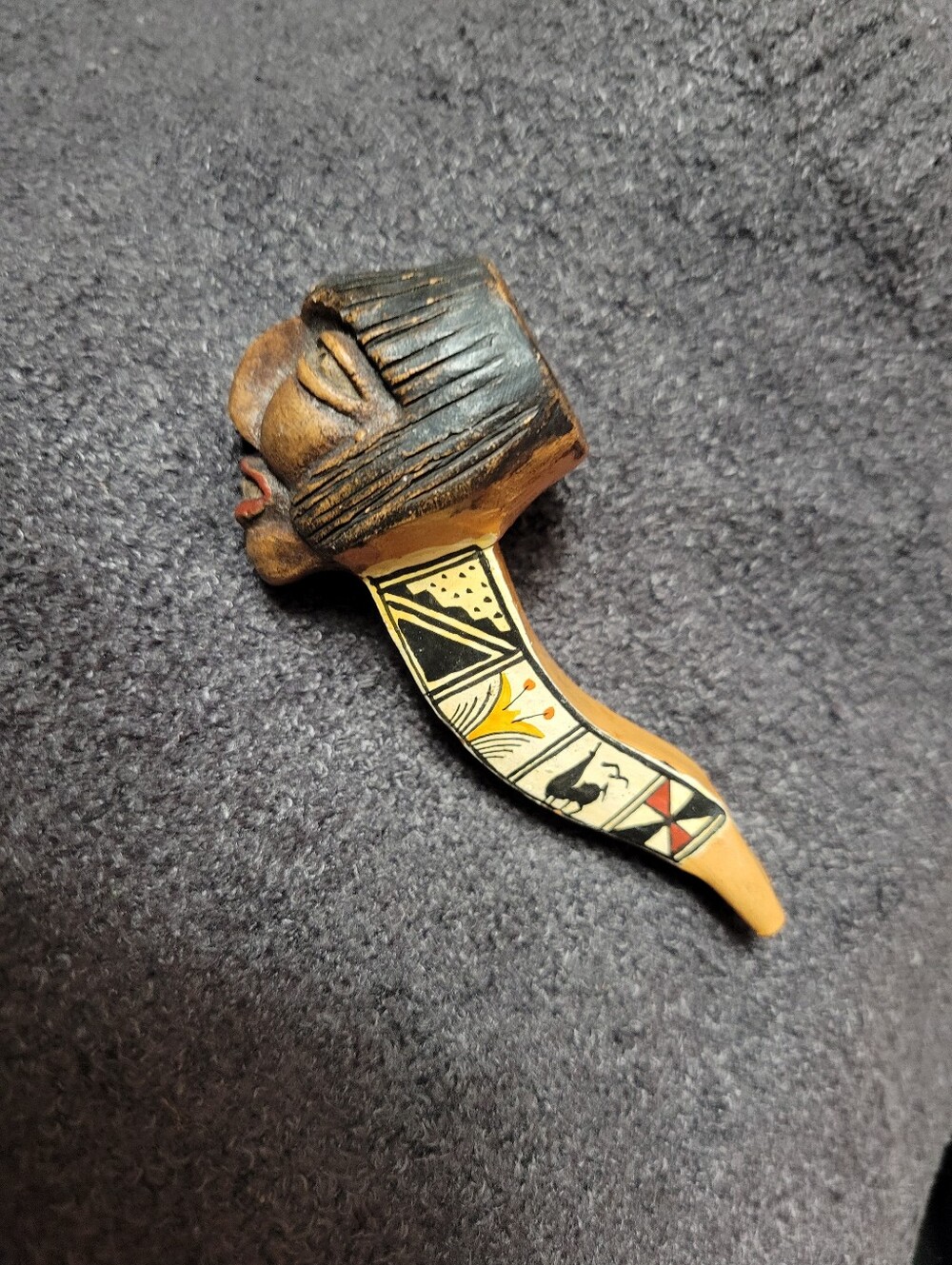 Hand Carved Wooden With Face Purple Painted Handcrafted